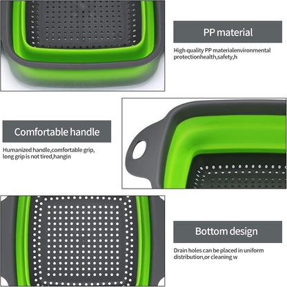 Collapsible Colander Set of 3 Square Silicone Kitchen Strainer Set 1 pcs 9.6 Quart, 1 pcs 6 Quart,1 pcs 4 Quart Perfect for Draining Pasta, Vegetable and fruit for Kitchen and Travel Use