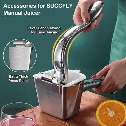 SUCCFLY Lemon Squeezer Stainless Steel, Manual Juicer Citrus Lime Orange Fruit Squeezer Heavy Duty Ergonomic Handle Labor-saving Large Capacity Juice Press Hand Handheld Juicer (5 Year Warranty)