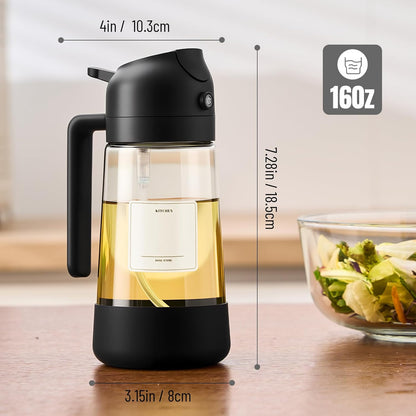 PARACITY Oil Dipenser Bottle with Silicone Bottom, 2 in 1 Olive Oil Sprayer and Dispenser, Oil Spray Bottle 470ML/ 16OZ for Cooking, Kitchen, BBQ, Air Fryer, Salad, Baking(1PC Black)