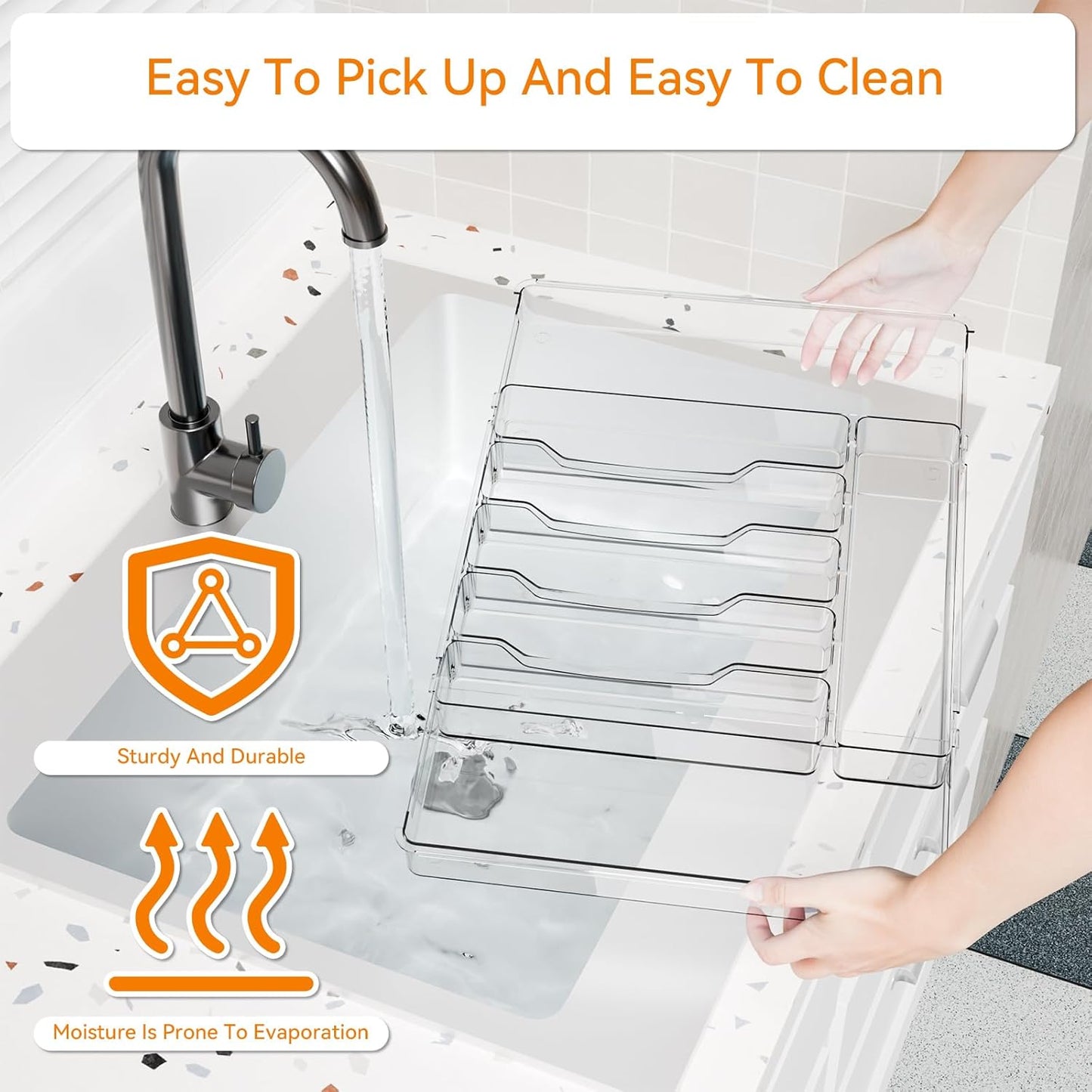 Yieach Clear Expandable Silverware Drawer Organizer,9.4-15.6In Adjustable Silverware Tray for Drawer,Acrylic Kitchen Utensil Drawer Organizer for Cutlery,Flatware Organizers and Fork and Spoon Holder