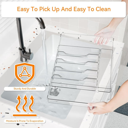 Yieach Clear Expandable Silverware Drawer Organizer,9.4-15.6In Adjustable Silverware Tray for Drawer,Acrylic Kitchen Utensil Drawer Organizer for Cutlery,Flatware Organizers and Fork and Spoon Holder
