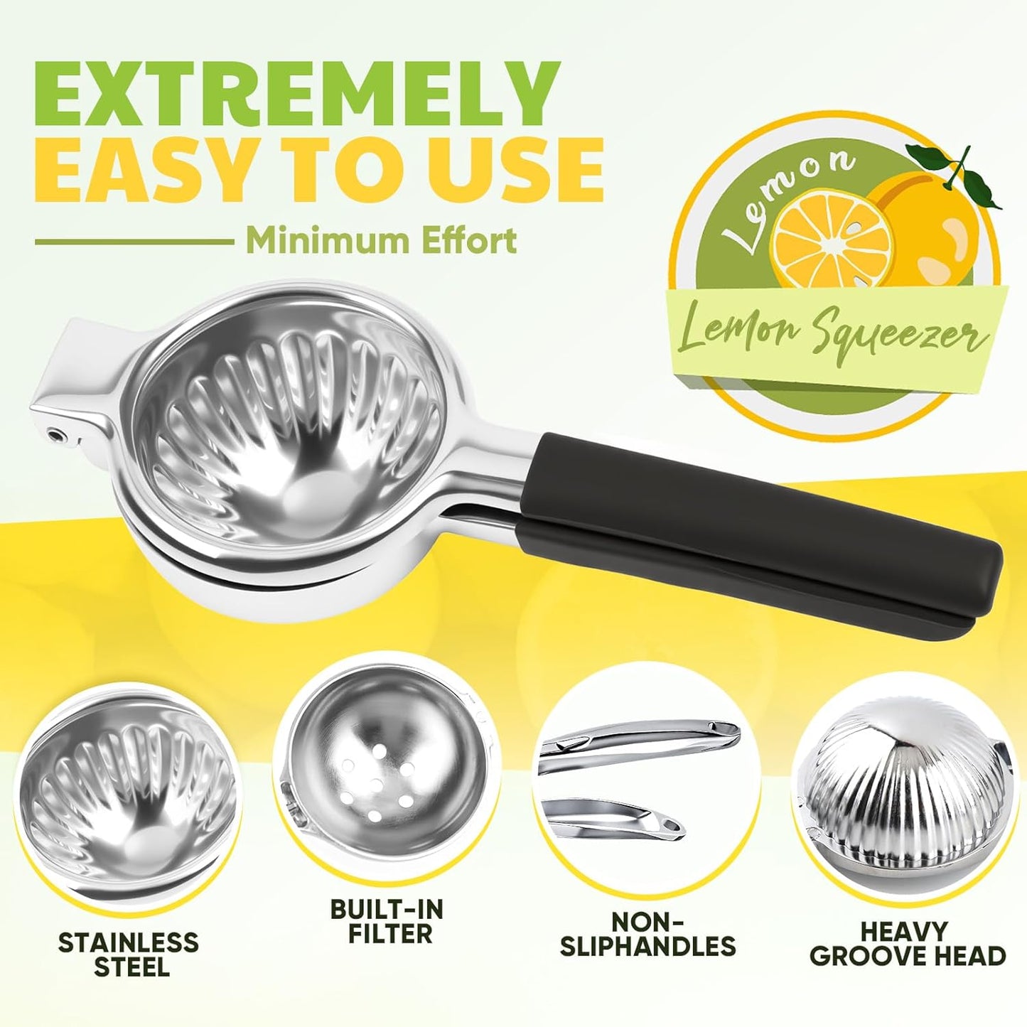 Lemon Squeezer Large, Lemon Squeezer Juicer Stainless Steel, Heavy Duty Manual Citrus Juicer Hand Press, Kitchen Tools Lime Squeezer Bar Tool, Easy to Clean Metal Lemon Hand Press