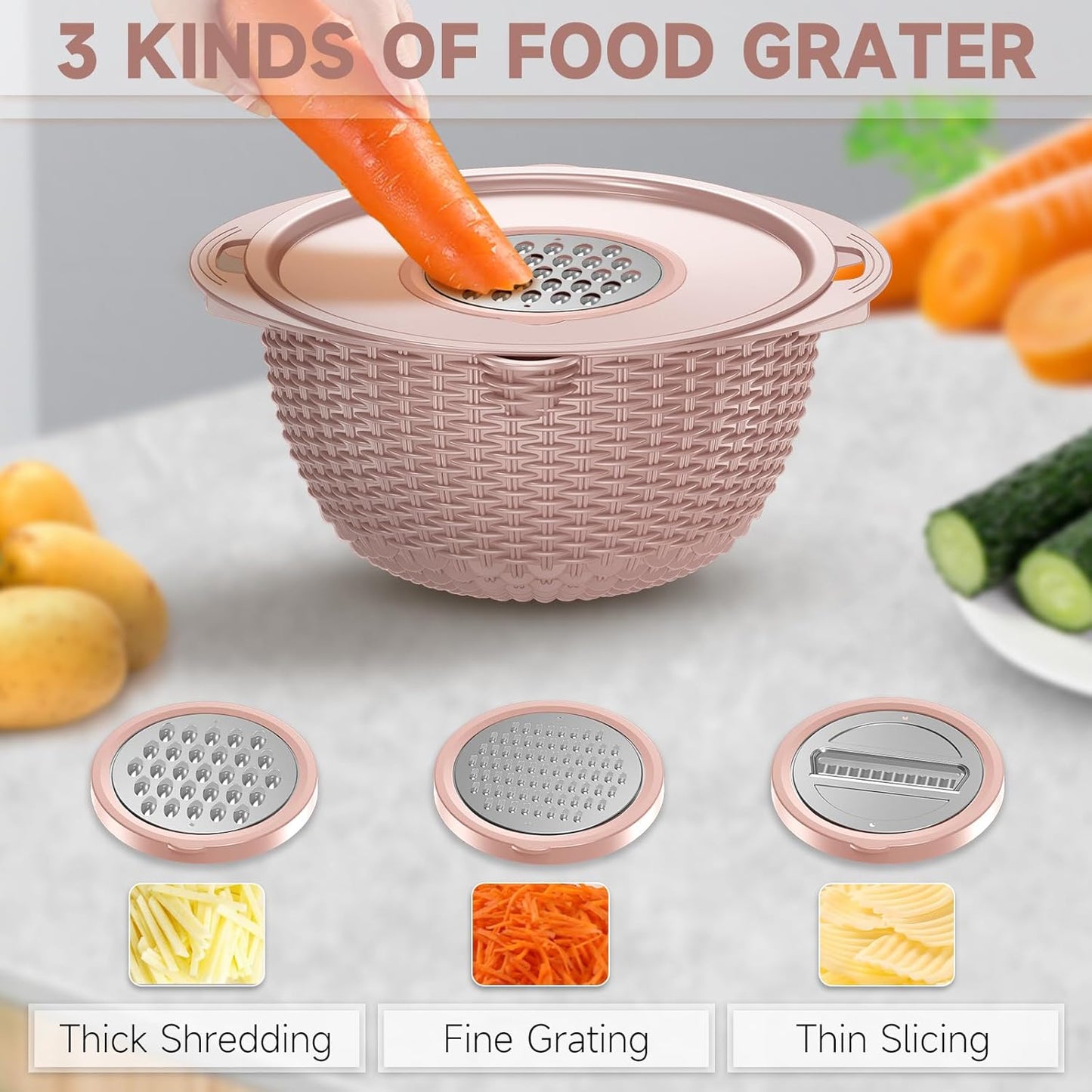 4-1 Colander with Bowl Set - Pasta Strainer - Colander for Kitchen - Strainers and Colanders Rice Strainer Fruit Cleaner Veggie Wash Sink Strainer Kitchen Essentials - Black
