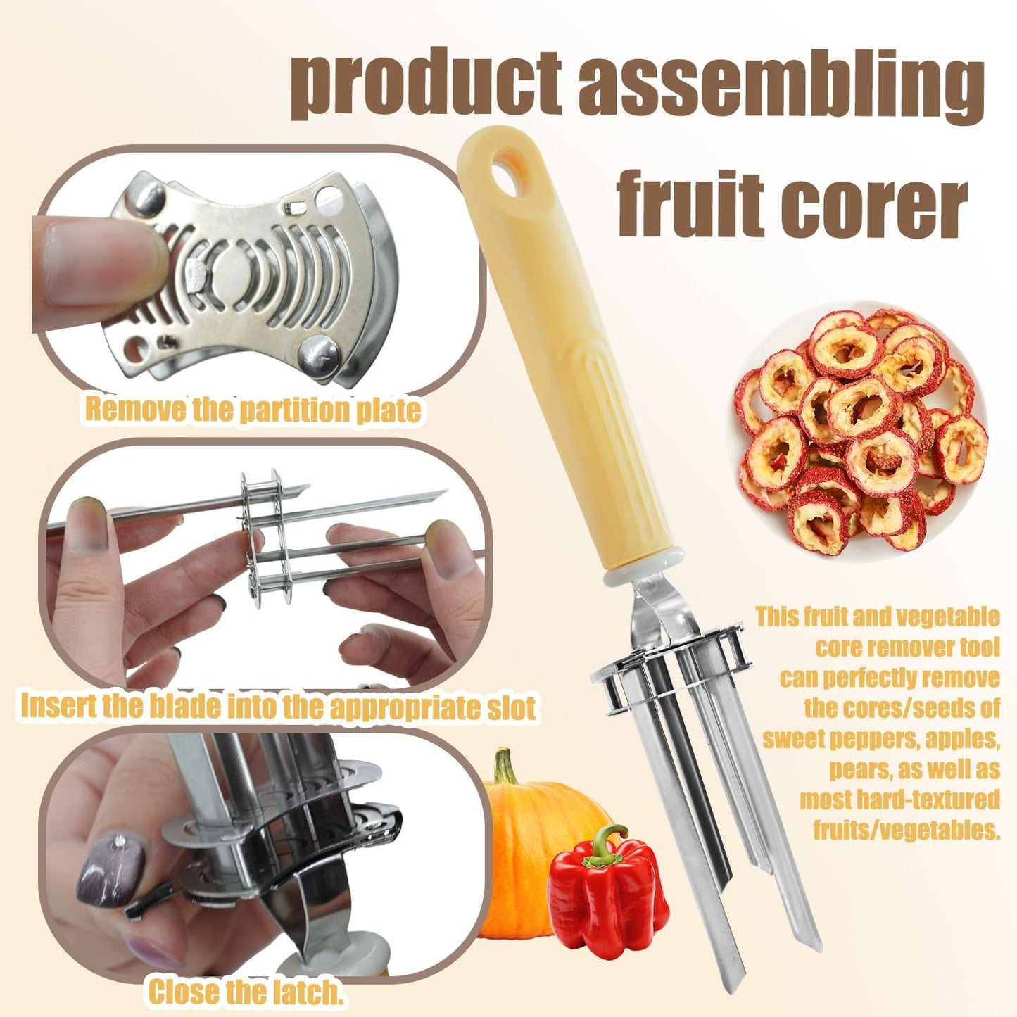 Apple Corer Tool And Peeler, Adjustable-Diameter Fruit And Vegetable Corer（Stainless Steel,2Pcs）