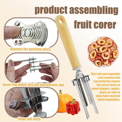 Apple Corer Tool And Peeler, Adjustable-Diameter Fruit And Vegetable Corer（Stainless Steel,2Pcs）