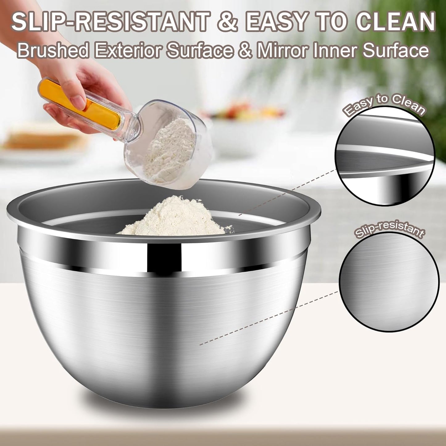 DUTZUN Mixing Bowls with Lids Set, Stainless Steel Mixing Bowls with Colander, Strainer with Mixing Bowl Set, Serving Bowl Kitchen Gift, Size 4.5, 2.5, 2, 1.5QT - Black