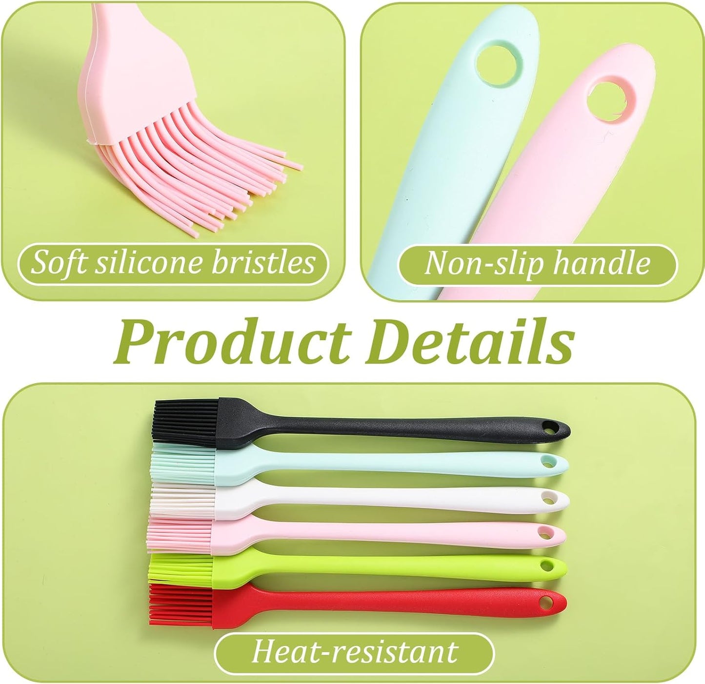 6Pcs Silicone Pastry Brush Cooking Basting Brush Premium Heat Resistant Kitchen Utensils for BBQ Sauce Oil Meat Butter Marinade Food, 19cm/7.48"