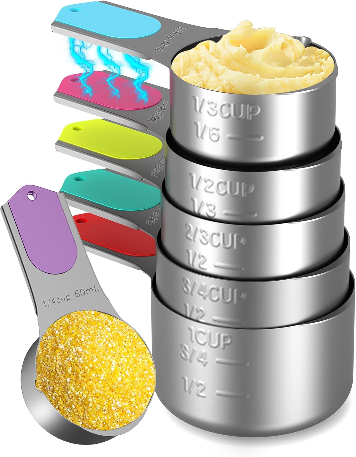Magnetic Measuring Cups Set of 5, Stainless Steel Nesting Measuring Cups with Easy to Read Markings, Kitchen Gadgets for Cooking & Baking