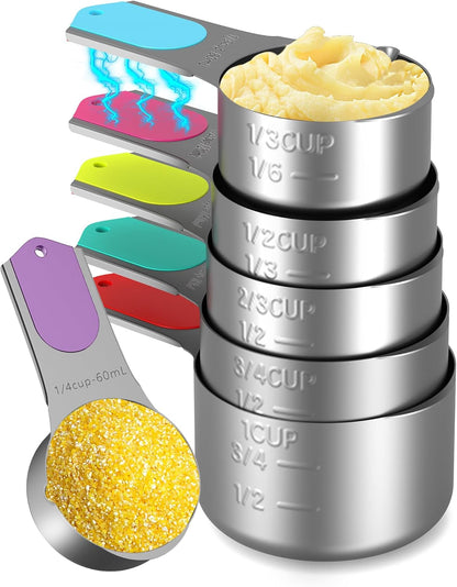 Magnetic Measuring Cups Set of 5, Stainless Steel Nesting Measuring Cups with Easy to Read Markings, Kitchen Gadgets for Cooking & Baking