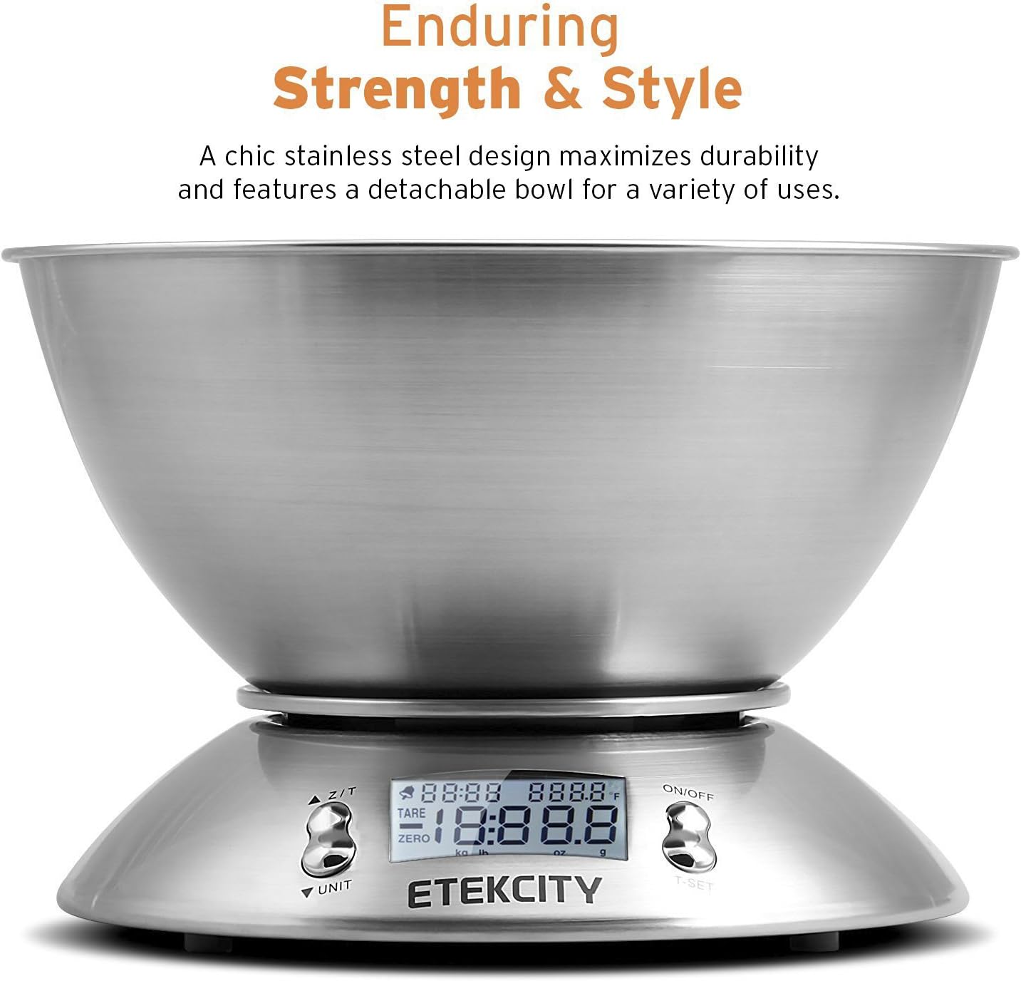 Etekcity 0.1g Food Kitchen Scale, Bowl, Digital Grams and Ounces for Weight Loss, Dieting, Baking, Cooking, and Meal Prep, 11lb/5kg, Stainless Steel Silver