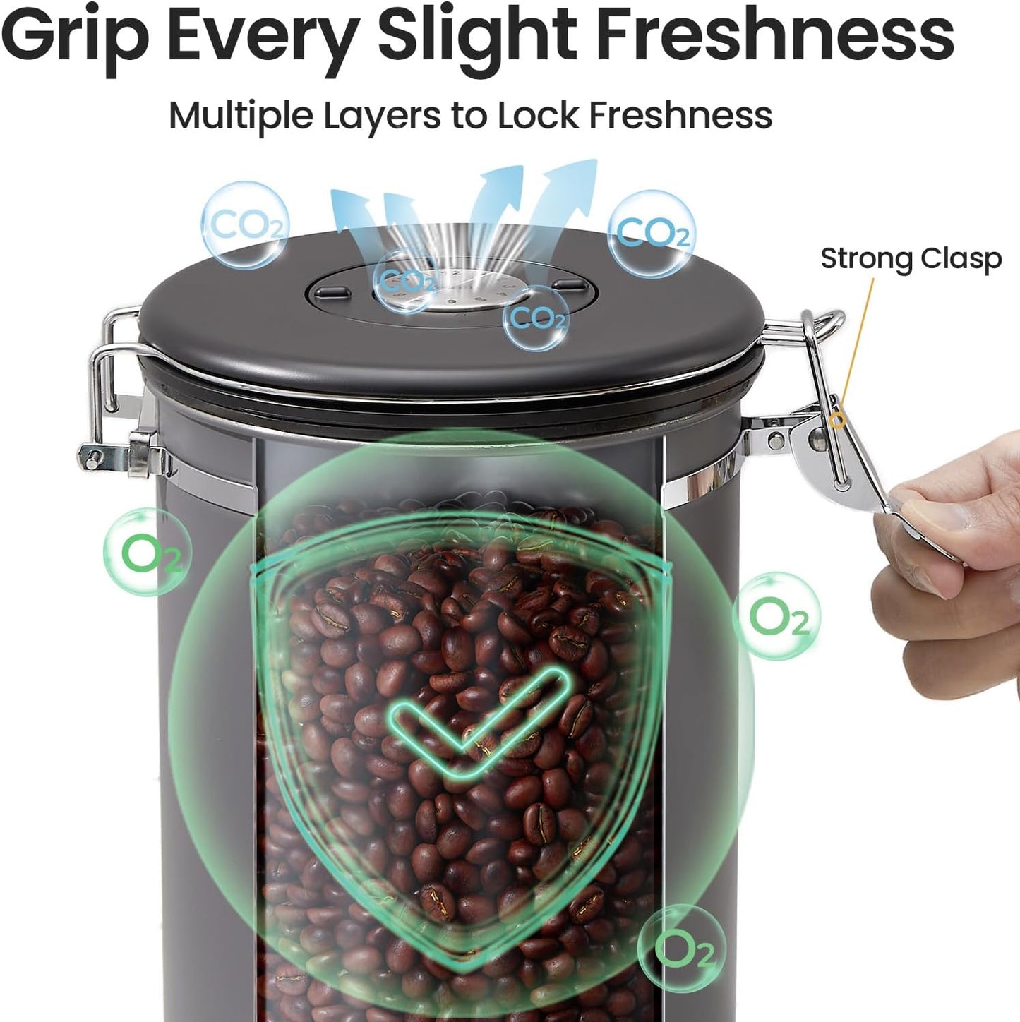 Veken Coffee Canister, Airtight Stainless Steel Kitchen Food Storage Container with Date Tracker and Scoop for Beans, Grounds, Tea, Flour, Cereal, Sugar, Cookie, 16OZ, Cream
