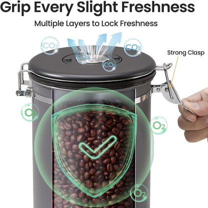 Veken Coffee Canister, Airtight Stainless Steel Kitchen Food Storage Container with Date Tracker and Scoop for Beans, Grounds, Tea, Flour, Cereal, Sugar, Cookie, 16OZ, Cream