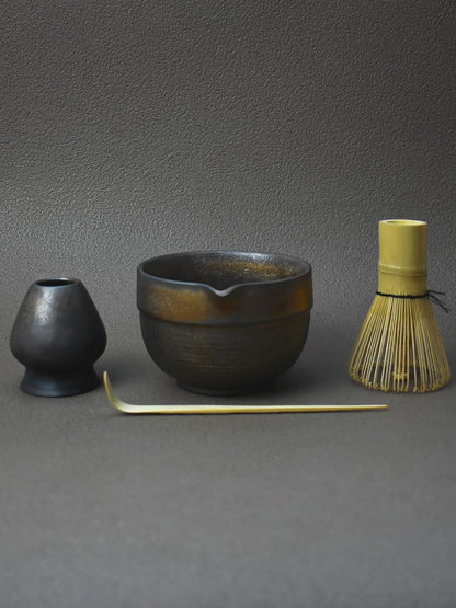 Artcome 4 Pcs Complete Matcha Ceremony Kit - Japanese Bowl With Pouring Spout, Whisk, Holder, Scoop - Tea Set for Making Usucha, Koicha and Latte (Green)