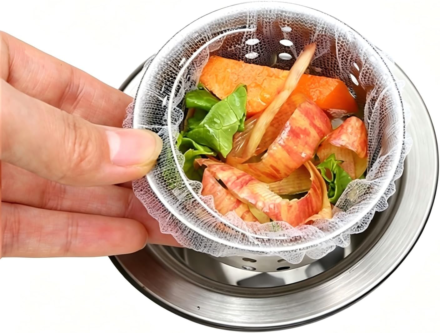 Sink Strainer Bags, 300 Count Disposable Kitchen Sink Drain Mesh Bags, Elastic Fine Net Filter for Food Waste, Universal Fit for Most Sink Strainers