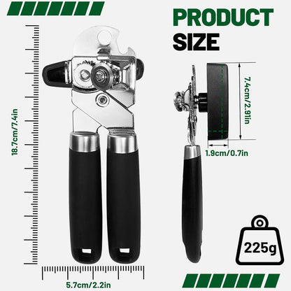 Can Opener Multifunction Manual Can Opener Features Black Stainless Steel Construction Open Can Beer Bottle with Magnetic Function for Daily Kitchen Use Seniors and Arthritis Hands