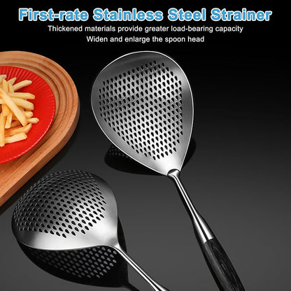 Steel Spider Strainer Skimmer Ladle, Strainer Spider Skimmers for Kitchen Cooking and Frying, Premium Strainer Spoon Diameter: 5.4Inch, Total Length: 15.4Inch