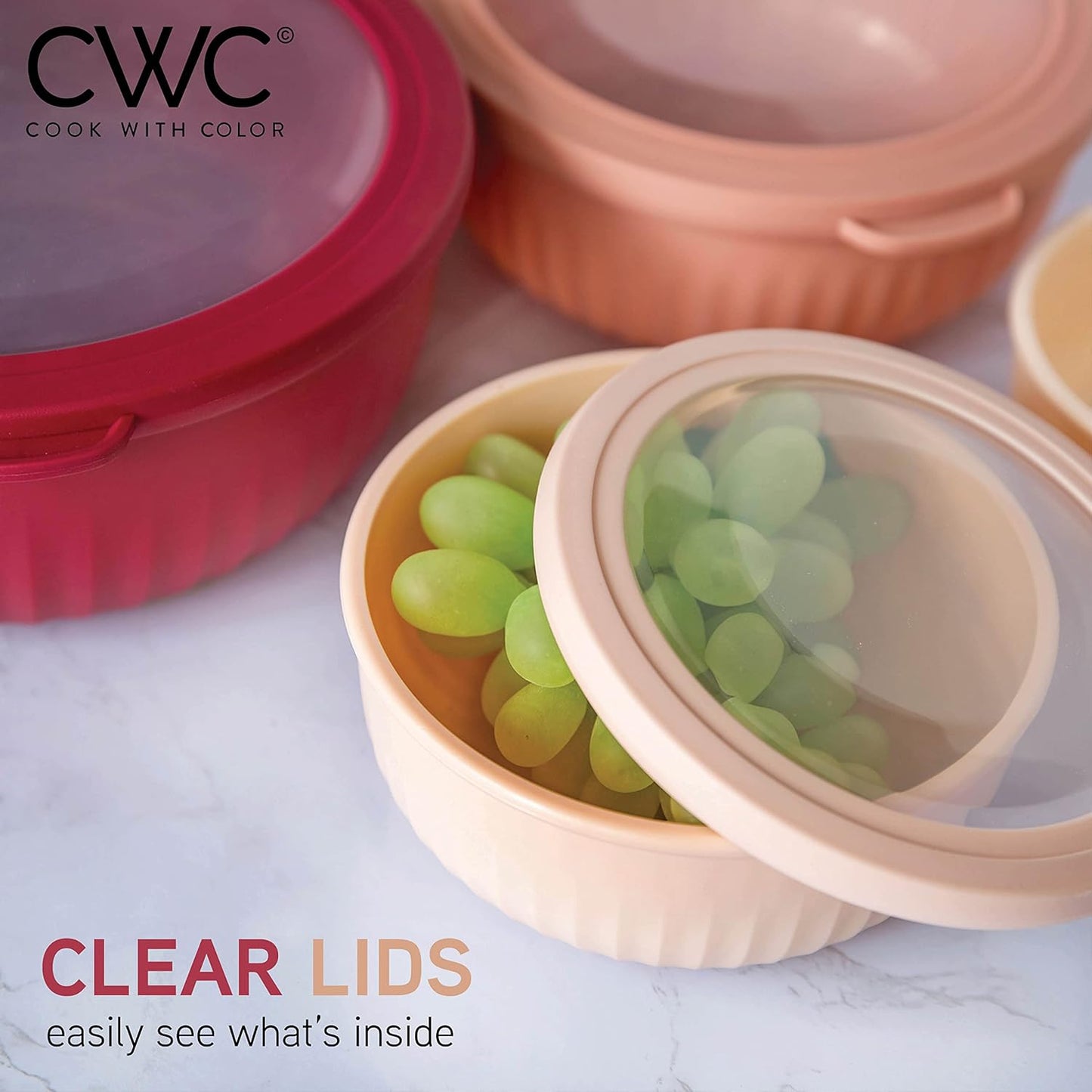 COOK WITH COLOR Prep Bowls with Lids- Wide and Deep Nesting Plastic Small Mixing Bowl Set with Lids, 8 Piece Set - Wide Bowls, Blue