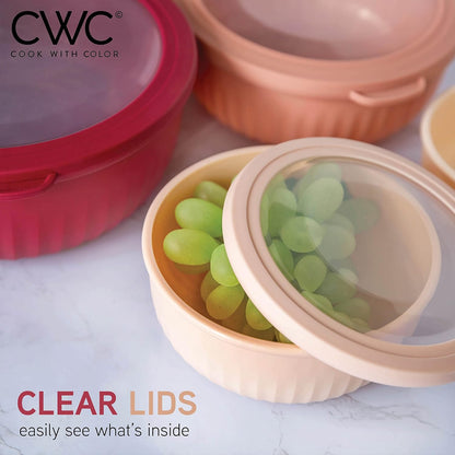 COOK WITH COLOR Prep Bowls with Lids- Wide and Deep Nesting Plastic Small Mixing Bowl Set with Lids, 8 Piece Set - Wide Bowls, Blue