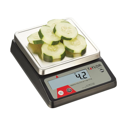 Taylor Compact Digital Portion Control Scale, Food Scale for Precise Weight Measuring and Portion Control, Tare and Hold Function, NSF, 32OZ, Stainless Steel Platform