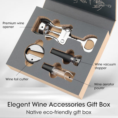 Beneno Wine Opener, Zinc Alloy Premium Wing Corkscrew with Multifunctional Bottles Opener, Sharp Wine Corkscrew with Ergonomic Non-Slip Wing Handle, Silver
