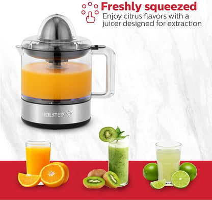 Holstein Housewares 27-oz Electric Citrus Juicer, Black/Stainless Steel - Ideal for Freshly Squeezed Orange, Lemon, Grapefruit Juices for Breakfast or Drinks