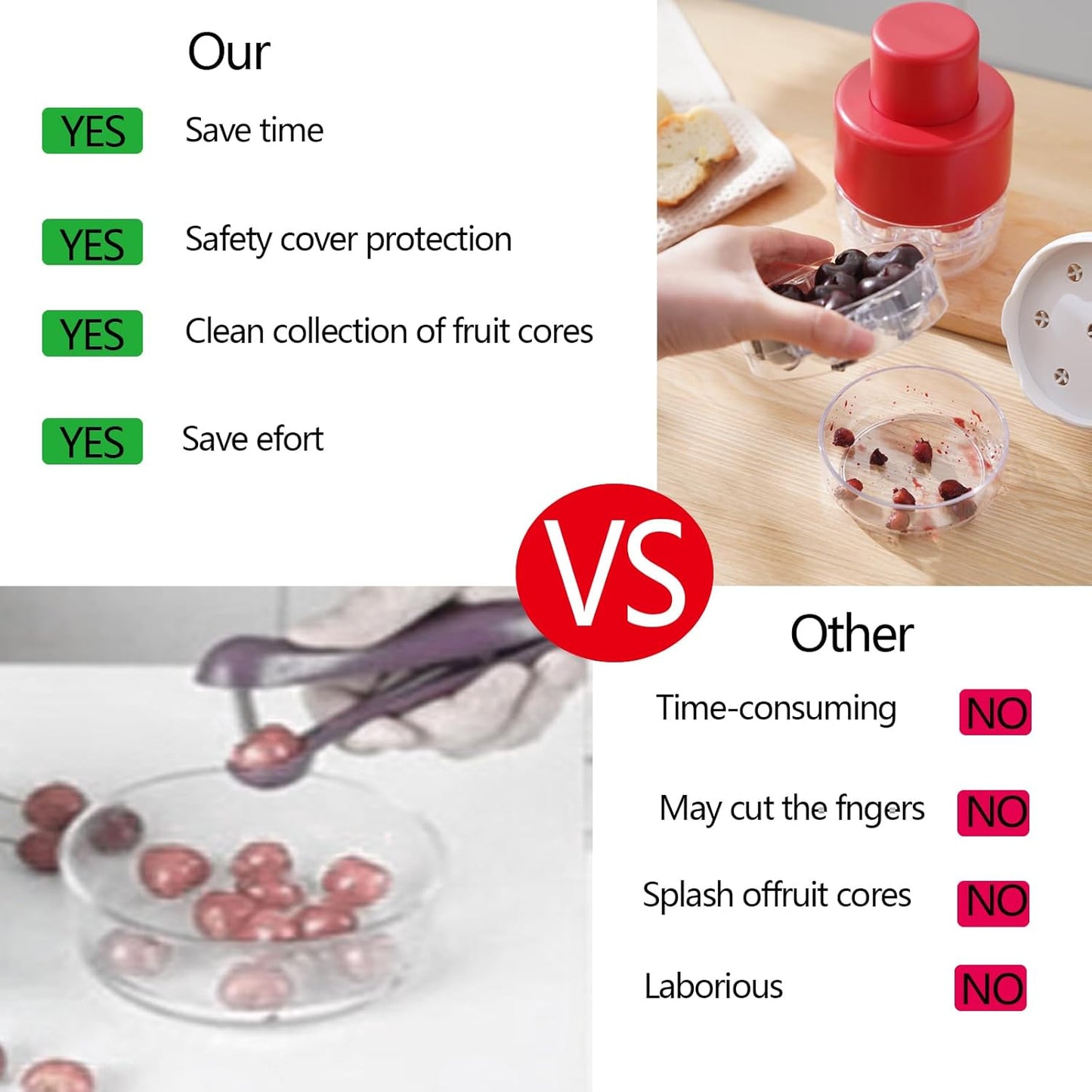 Cherry Pitter, Heavy-Duty Stainless Steel Olive and Cherry Pitters Corer Tool with Space-Saving Lock Design, Multi-Function Cherries Stoner Seed Remover Tool for Making Cherry Jam (Red)
