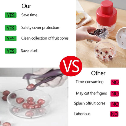 Cherry Pitter, Heavy-Duty Stainless Steel Olive and Cherry Pitters Corer Tool with Space-Saving Lock Design, Multi-Function Cherries Stoner Seed Remover Tool for Making Cherry Jam (Red)