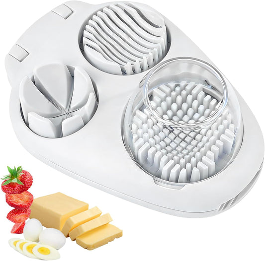 3 In 1 Egg Slicer For Hard Boiled Eggs, Strawberry Slicer Grape Cutter, 2026 New Stainless Steel 3 Slice Modes Egg Cutter, Dishwasher Safe Kitchen Slicer for Mushroom, Cherry (Yellow)