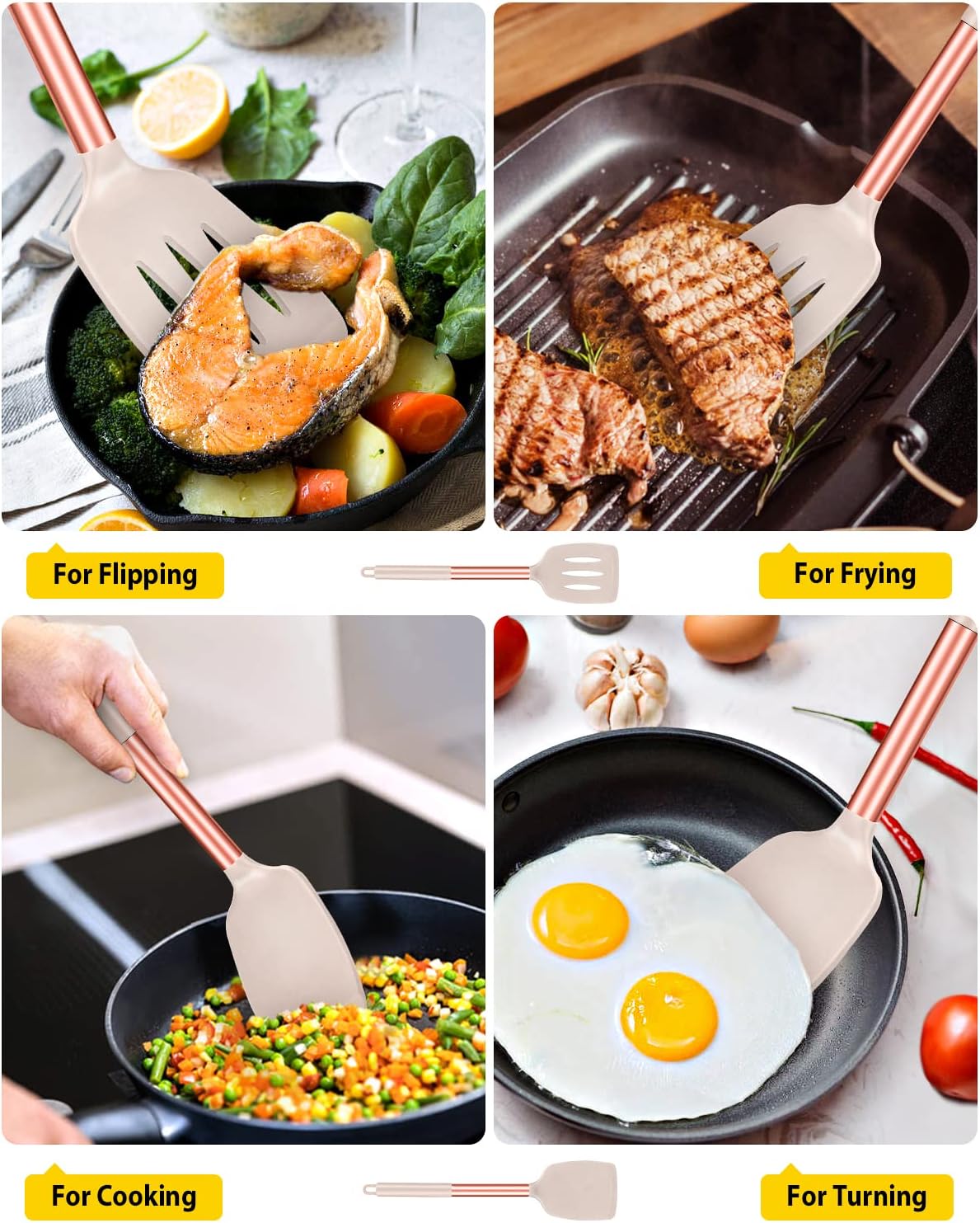 Pack of 2 Silicone Solid Turner, Non Stick Slotted Kitchen Spatulas, High Heat Resistant BPA Free Cooking Utensils, Ideal Cookware for Fish, Eggs, Pancakes(Black)