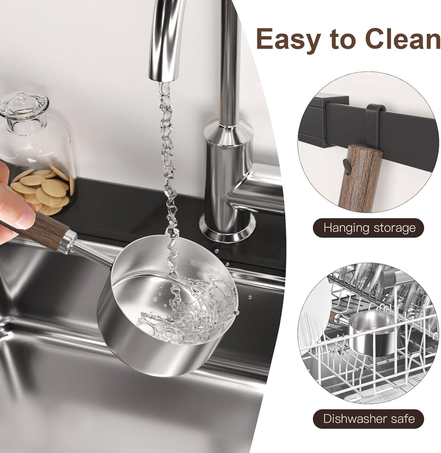 Food Scoop Measuring Cup - 1/4 Cup (4 Tablespoon | 2 Oz. | 60 mL),304 stainless steels,Black walnut long handle