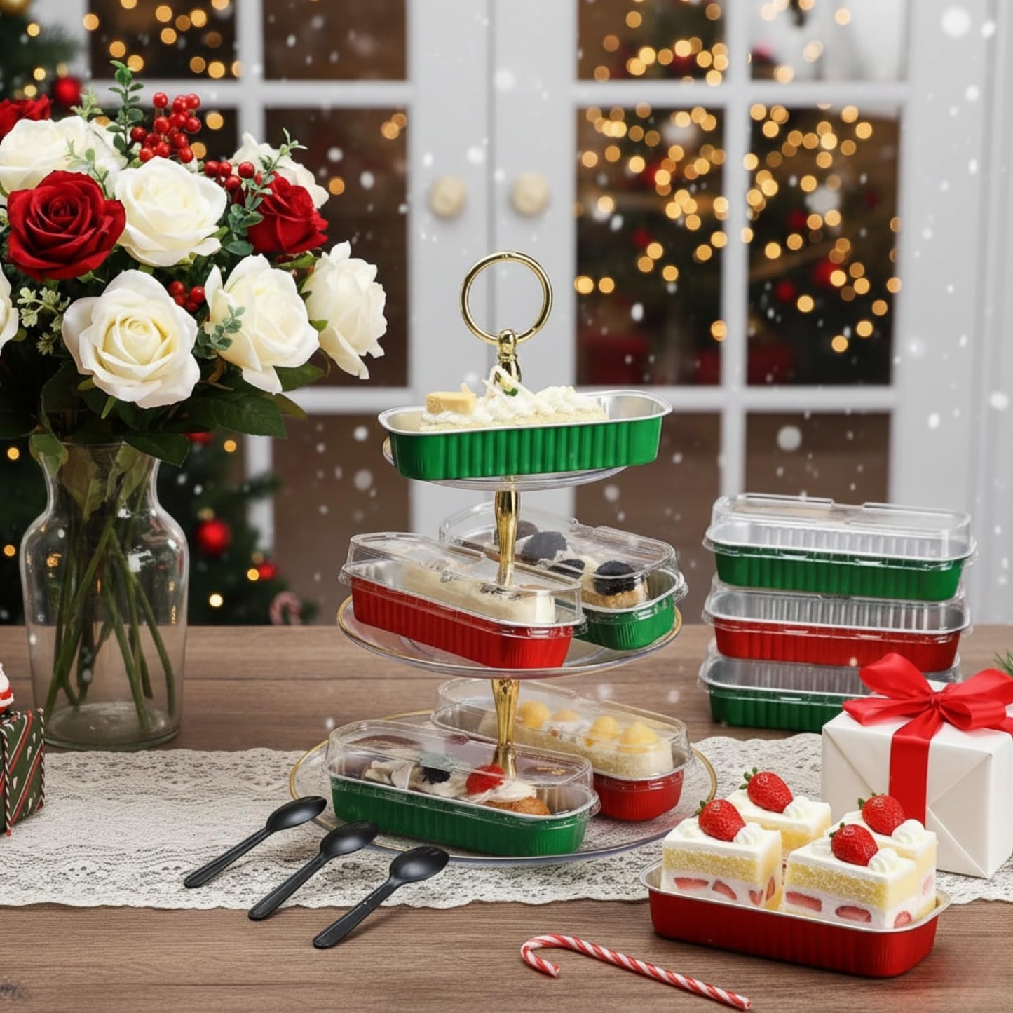 Mini Loaf Pans with Lids and Spoons Sealing Sticker,30 Pcs 6.8oz Cake Pans for Baking Disposable Aluminum Foil Christmas Cake Pan (30 PCS GOLD)