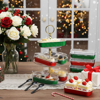 Mini Loaf Pans with Lids and Spoons Sealing Sticker,30 Pcs 6.8oz Cake Pans for Baking Disposable Aluminum Foil Christmas Cake Pan (30 PCS GOLD)