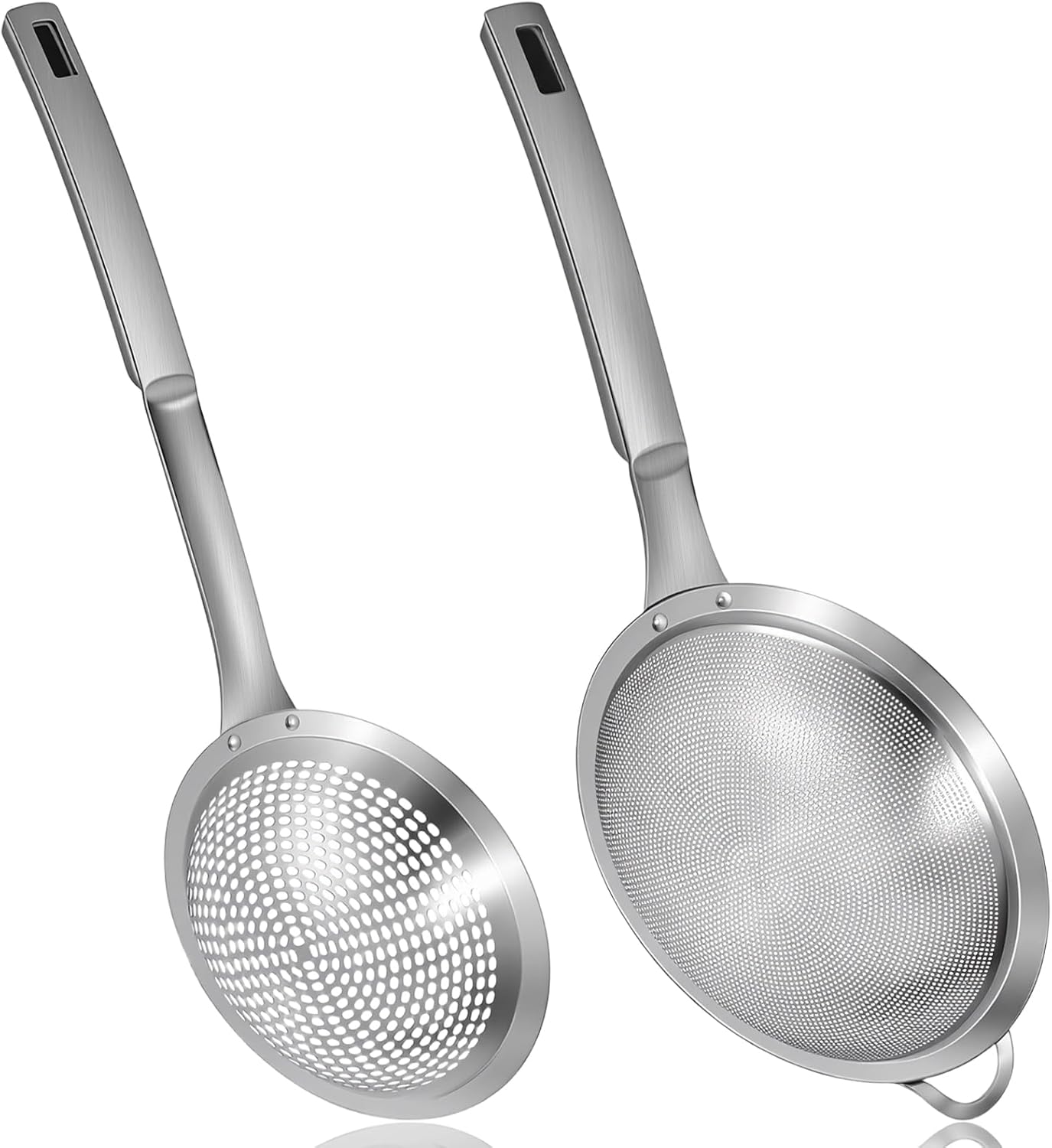 2 Pieces Spider Strainer Skimmer Spoon Set, Fine Mesh Stainless Steel Metal With HoleSieve Food Strainer Grease Spider Skimmer, Large Hole Slotted Colander Frying Spoons Set With Handle for Cooking