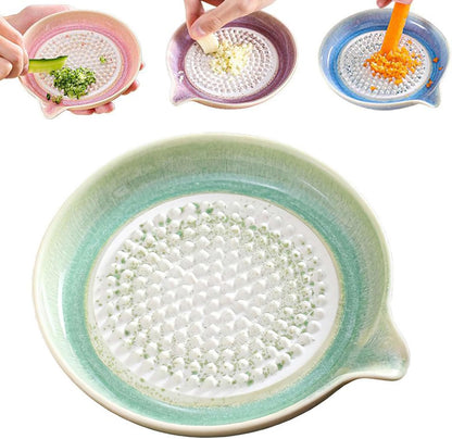 Premium Ceramic Garlic Grater Plate,Exquisitely Handcrafted Ginger Grater Plate,Modern Design Multipurpose Grinder Plates Burnishing Machine for Fruits Vegetables Ginger Garlic Onion (White)