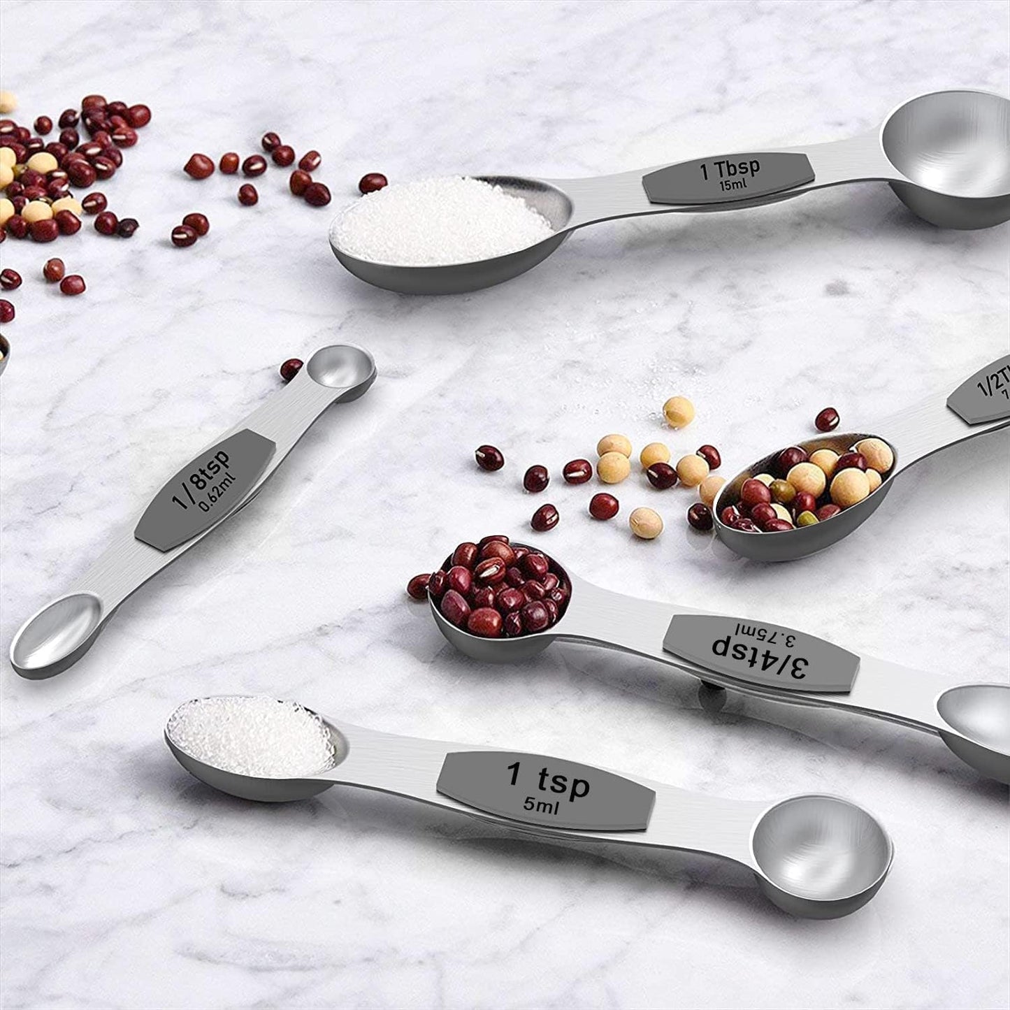 Measuring Cups and Magnetic Measuring Spoons Set, Wildone Stainless Steel 16 Piece Set, 8 Measuring Cups & 7 Double Sided Stackable Magnetic Measuring Spoons & 1 Leveler