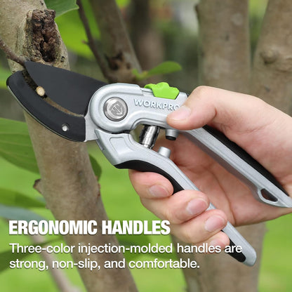 WORKPRO Garden Pruning Shears 2 Pack, 8" Bypass Pruning Shears and 6.25" Straight Garden Scissors, Premium Plant Shears, Garden Clippers Hand Tools for Cutting Flowers, Trimming Plants, Picking Fruits