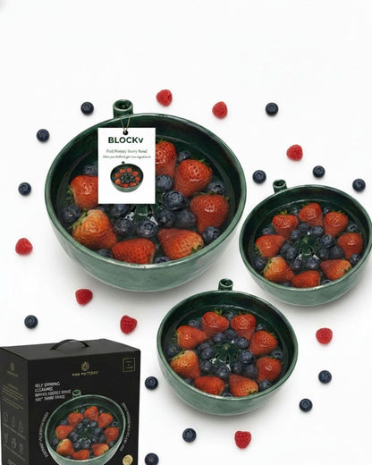 Berry Bowl, Self Spinning Fruit Washer with Drain Holes, Hydro Vortex Berry Rinser Colander, 360° Swirl Cleaning Serving Bowl for Vegetables Kitchen