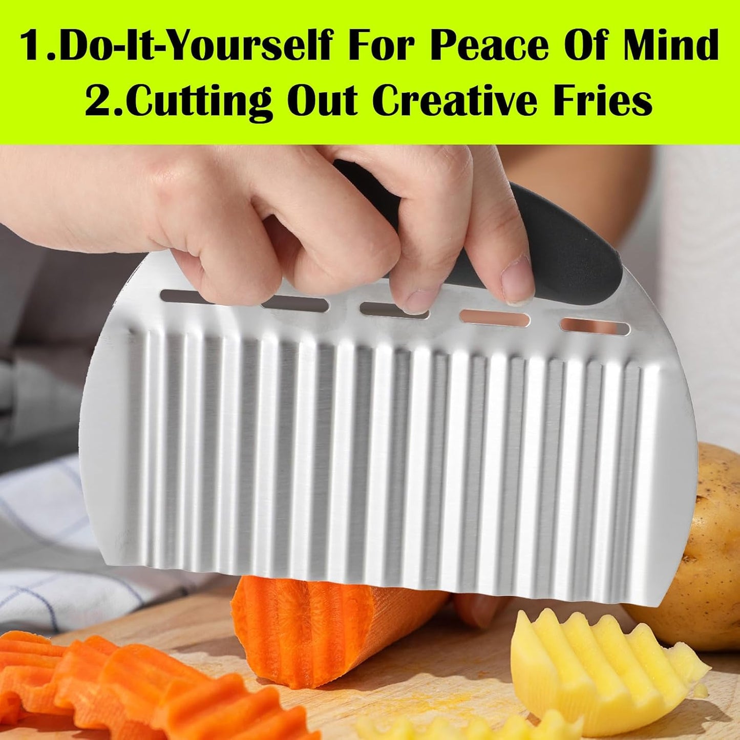 2 Pcs Fancy Crinkle Cut Slicer For Carrots Heavy Duty Stainless Steel Wavy Chopper, Large Wave Slicer For Potatoes, Carrots, And Veggies, Stainless Steel Vegetable Crinkle Cutting Tool Black Green