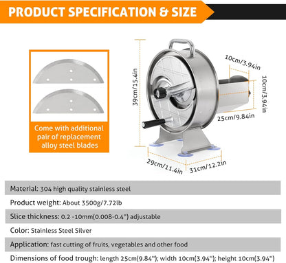 WICHEMI Electric Vegetable Slicer Commercial Fruit Slicing Machine Potato Slicer Electric Cabbage Shredder Machine 2 IN 1 Manual Electric Vegetable Cutter Stainless Steel Food Slicer