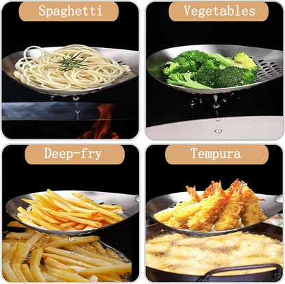 Stainless Steel Colander Strainer Pasta Food Noodle Grease Drain Fine Mesh Metal Kitchen Universal Clip on Spider Handle