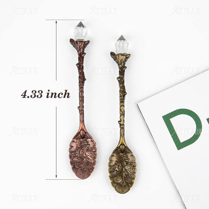 AUEAR, Retro Crystal Antique Alloy Spoon Coffee Tea Dessert Mini Ice Cream Decorative Spoons Set for Home Office (10 Pack)