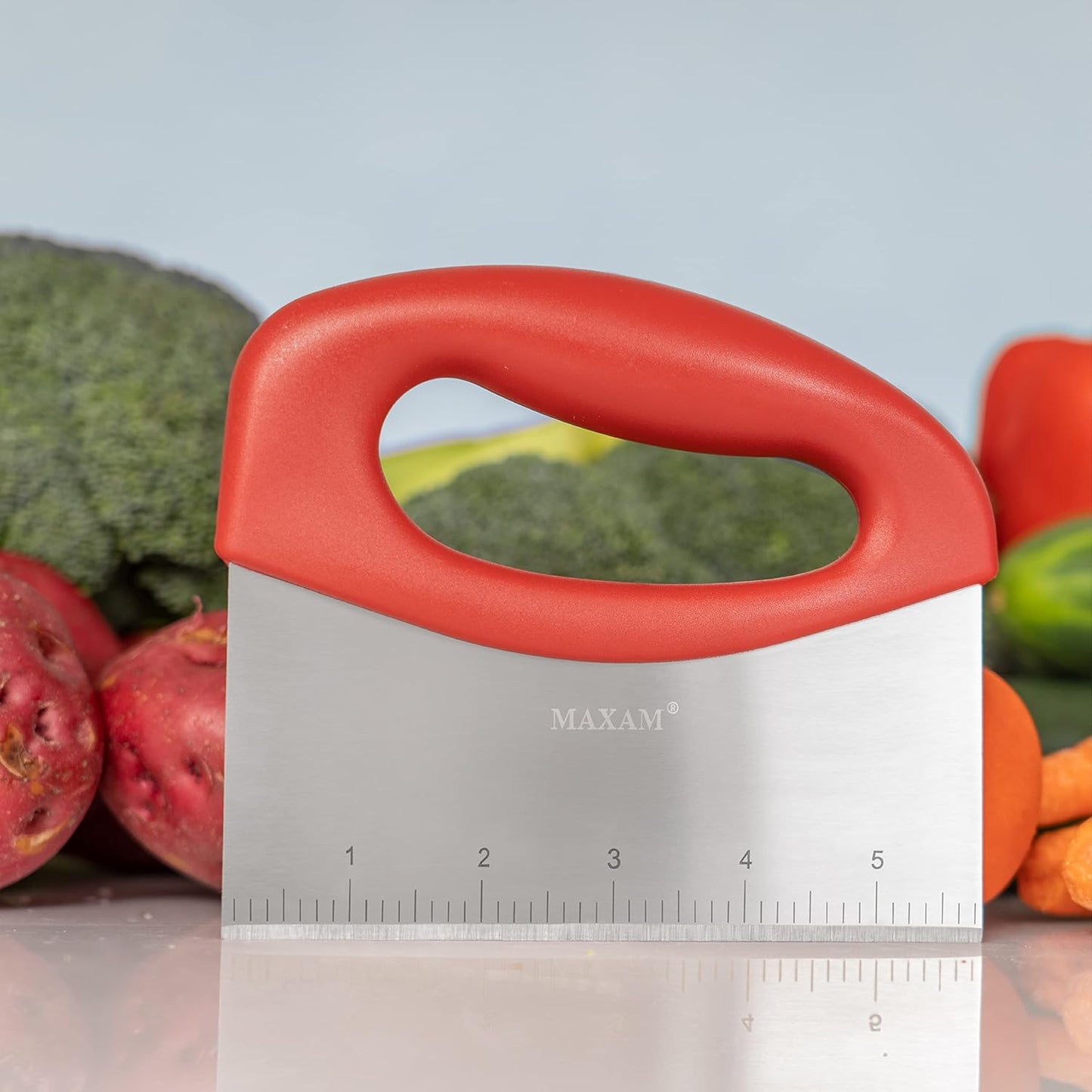 Stainless Steel Food Scraper Tool - Multi-Purpose Kitchen Gadget for Chopping, Baking, Pastry, Dough Cutting and Bench Scraping - Durable Griddle Scraper with Comfortable Handle and Inch Markings