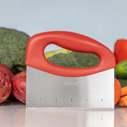 Stainless Steel Food Scraper Tool - Multi-Purpose Kitchen Gadget for Chopping, Baking, Pastry, Dough Cutting and Bench Scraping - Durable Griddle Scraper with Comfortable Handle and Inch Markings