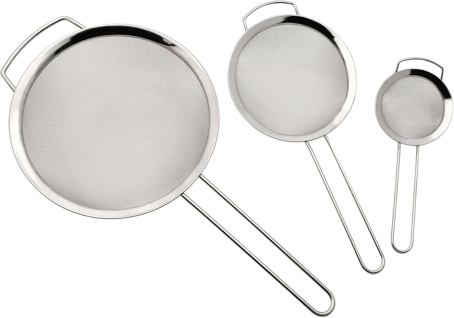 Fox Run Fine Mesh Strainer Set, Set of 3 Stainless Steel Kitchen Strainers with Handles