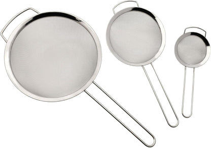 Fox Run Fine Mesh Strainer Set, Set of 3 Stainless Steel Kitchen Strainers with Handles