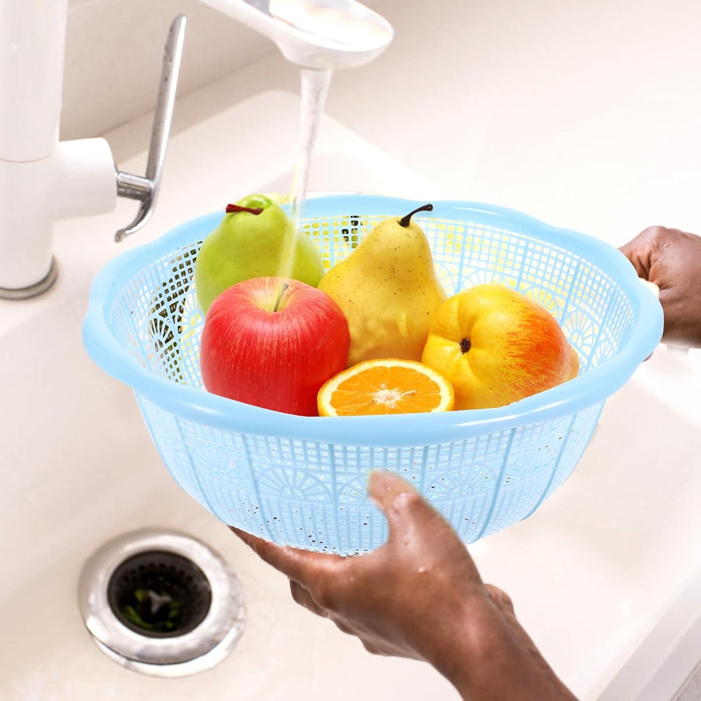 Amosfun 4-Pack 9" Plastic Rice Colander Set – Multipurpose Wash & Drain Bowl for Rice, Pasta, Produce – Space-Saving Kitchen Tool for Small Counters, RV & Dorm