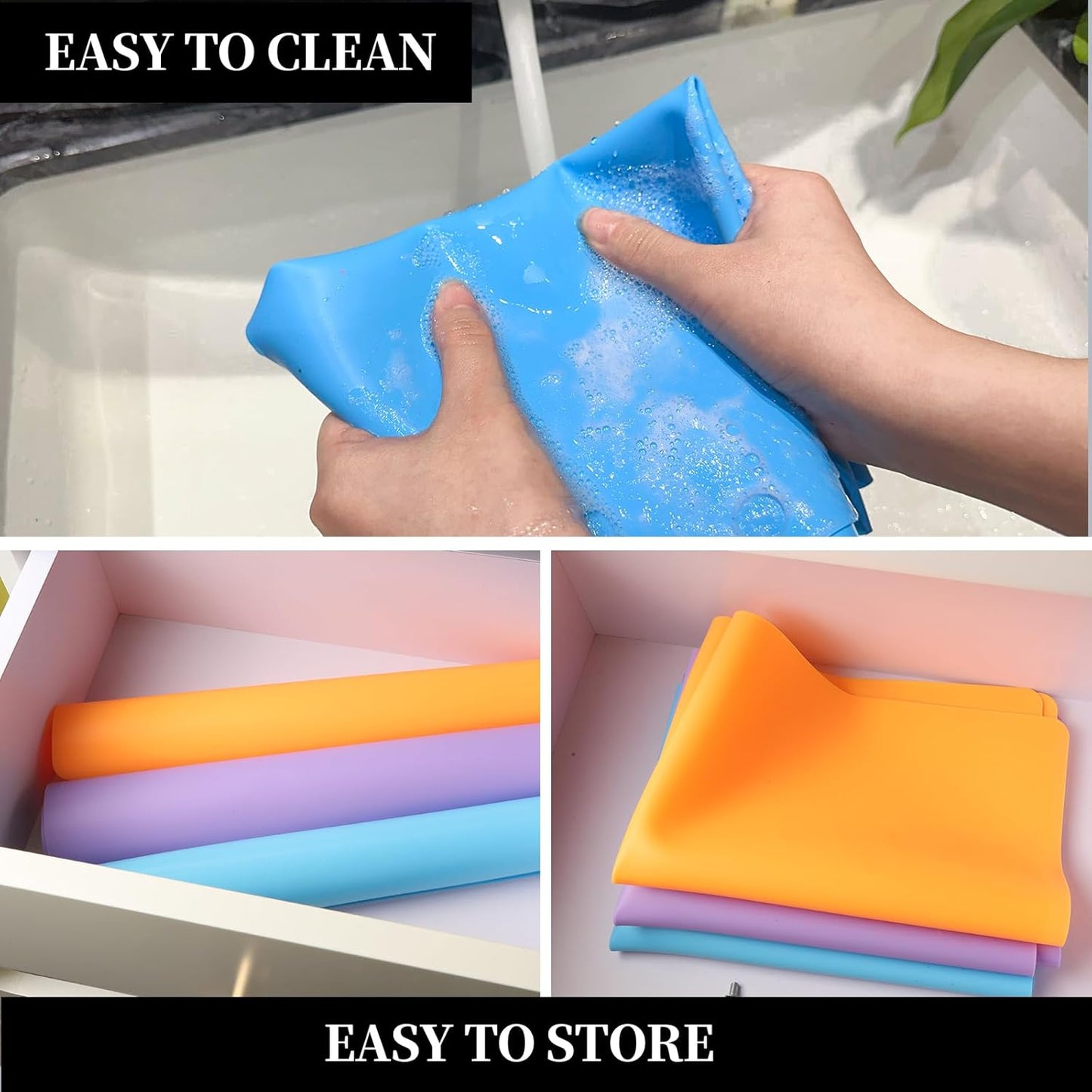 LEOBRO Silicone Mat for Resin Molds, 3 PCS Silicone Mats for Epoxy Resin, UV Resin, Play Dough Mat, Clay Mat, Nonstick Silicone Sheets Pads for DIY Arts and Crafts, Pink & Purple & Blue, 15.7”x 11.7”