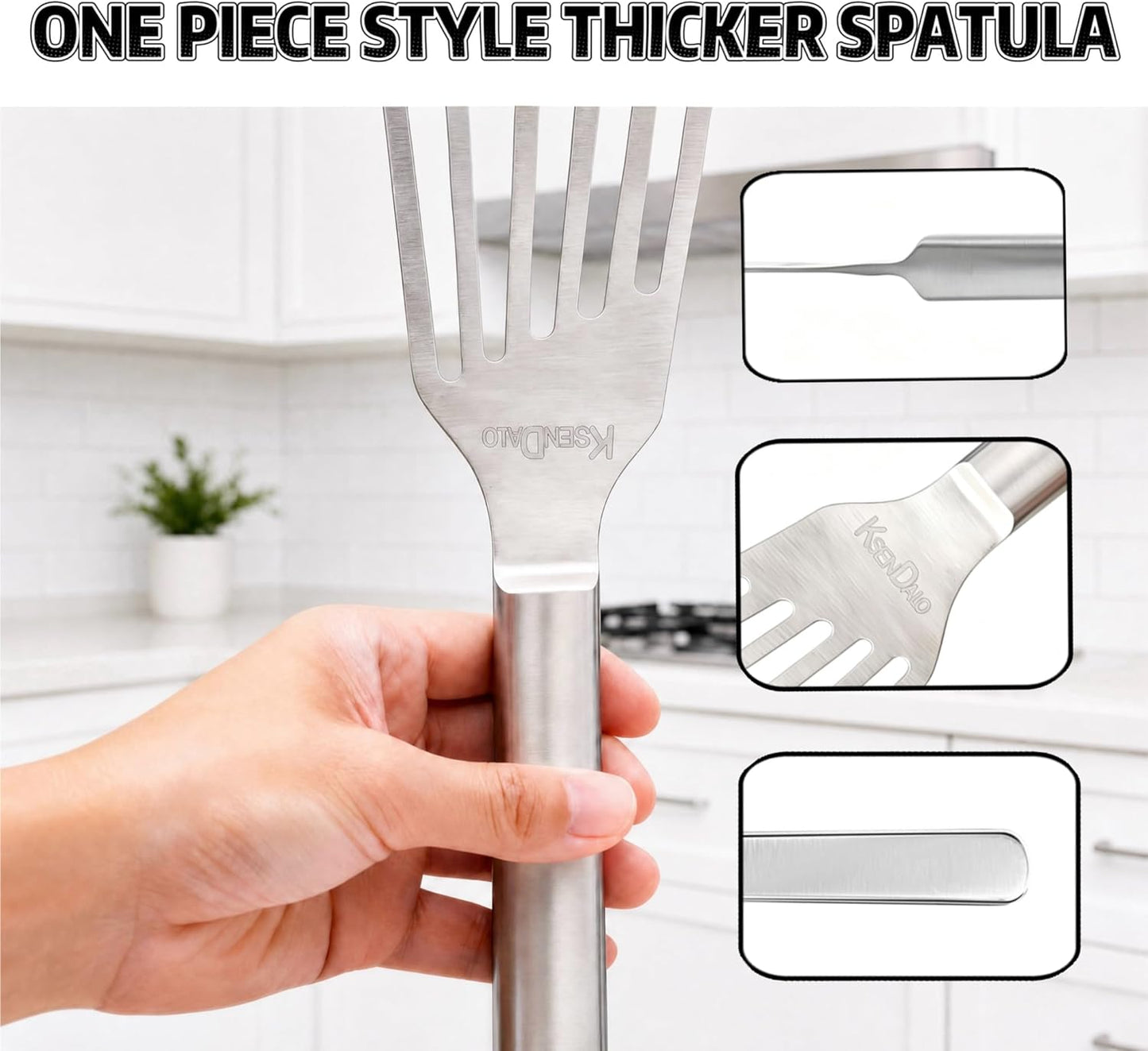 KSENDALO Thin & Sturdy Fish Spatula Stainless Steel for Kitchen Cooking Use Fish Spatula Egg Flipper Bbq Flipper 18/8 Stainless Steel Blade Thin Sturdy One-Piece Style Dishwasher-Safe Tools-Silver