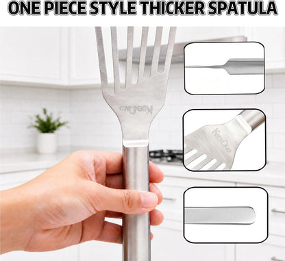 KSENDALO Thin & Sturdy Fish Spatula Stainless Steel for Kitchen Cooking Use Fish Spatula Egg Flipper Bbq Flipper 18/8 Stainless Steel Blade Thin Sturdy One-Piece Style Dishwasher-Safe Tools-Silver