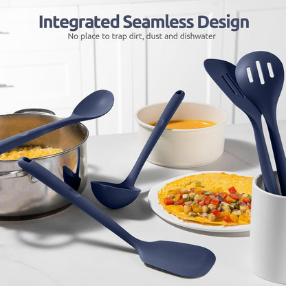Silicone Kitchen Cooking Utensil Set: U-Taste High Heat Resistant 13.6in Long Kitchen Gadgets, BPA Free Non Stick Rubber Cook Accessories For Stir Frying, Serving, Basting, Mixing (5 Pieces, Black)
